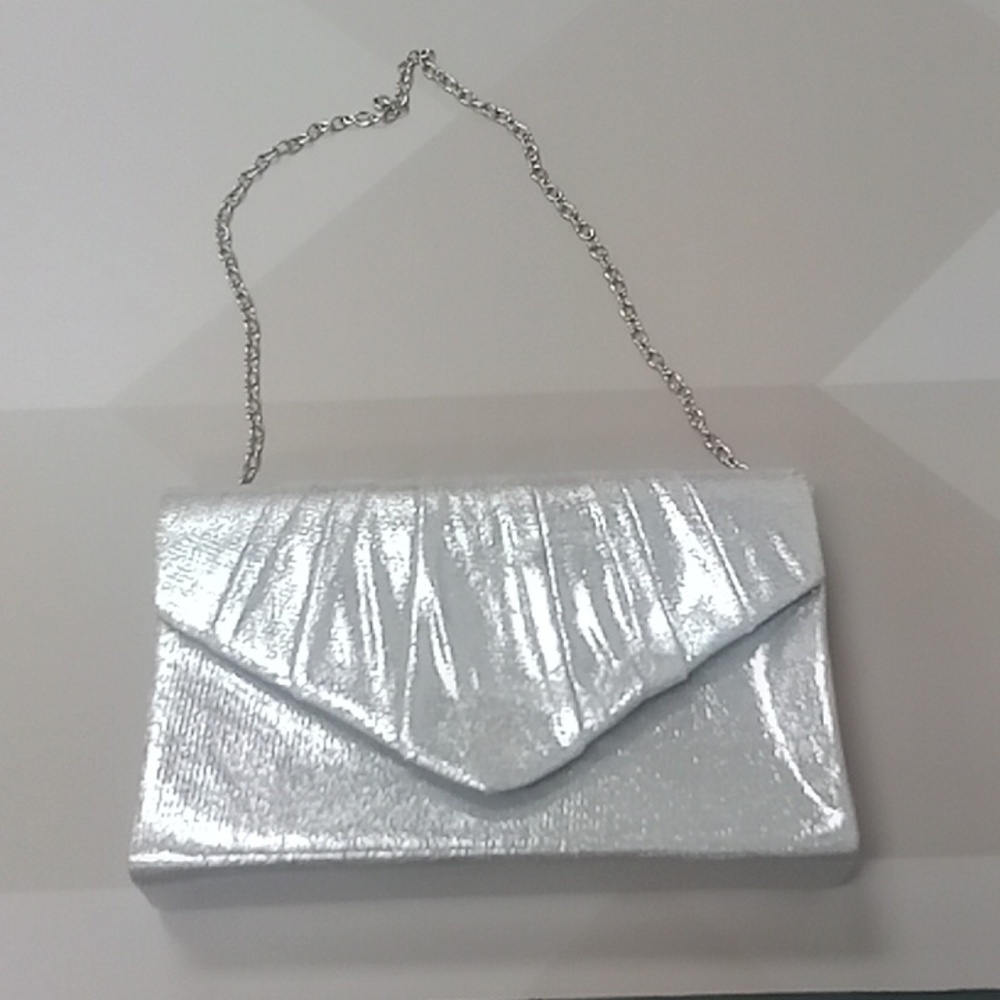 Envelope silver hand clutch bag